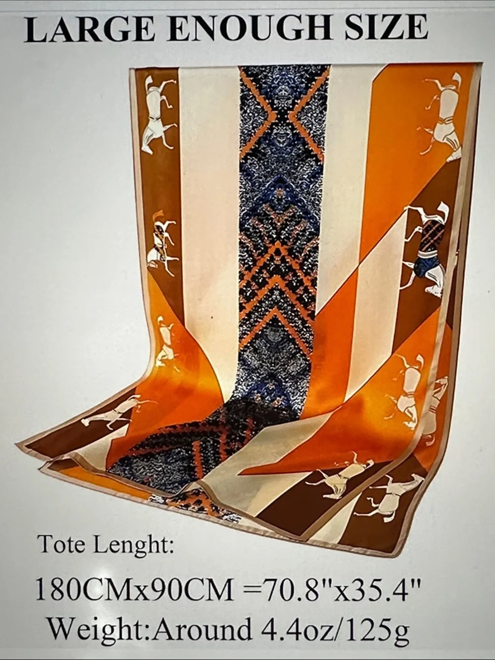 Silk-Feel Orange & Cream Women's Scarf Wrap
